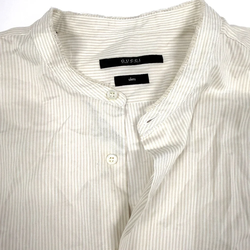 Vintage‎ Gucci Men’s Shirt, Sz 17/43, White/Beige Stripe 100% Cotton Italy